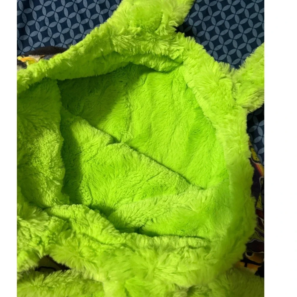 Reversible Minions Halloween Plush Tote Bag Fuzzy Lime Green Trick or Treat - Picture 5 of 15